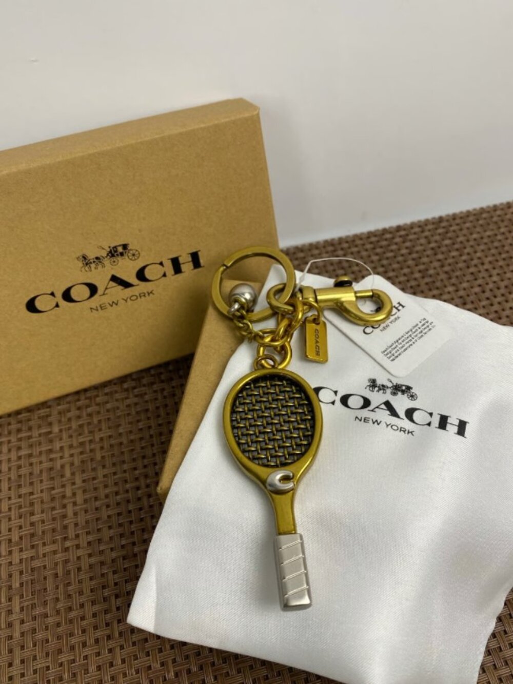 Coach Tennis Racket Bag Charm Keychain Gold